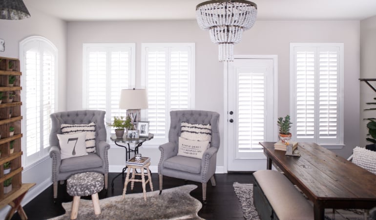 Plantation shutters in a Boston living room